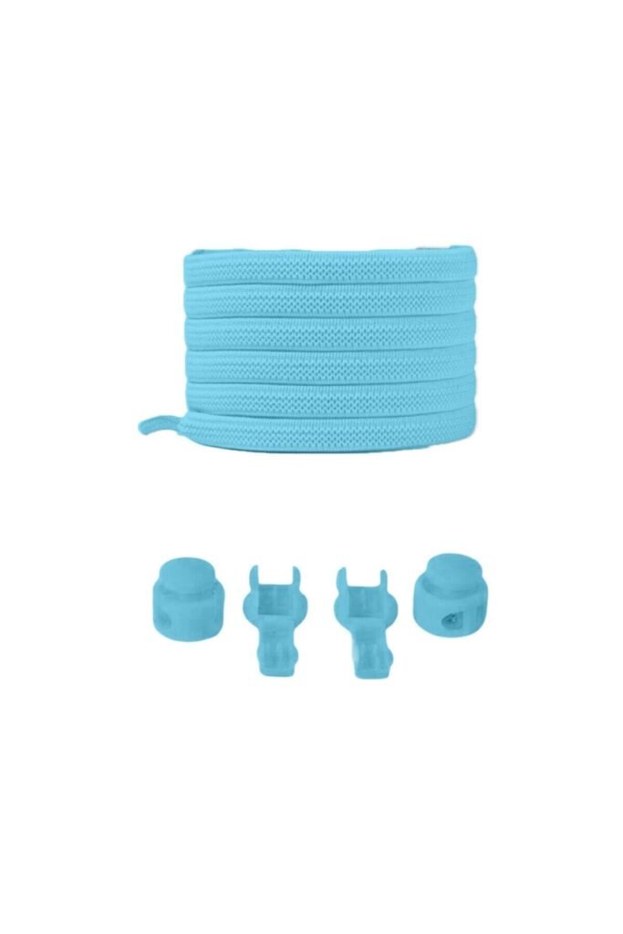 Turkuaz Yassı Akıllı Kilitli Elastik Ayakkabı Bağcık / Elastic Shoelace Turquoise Blue Flat