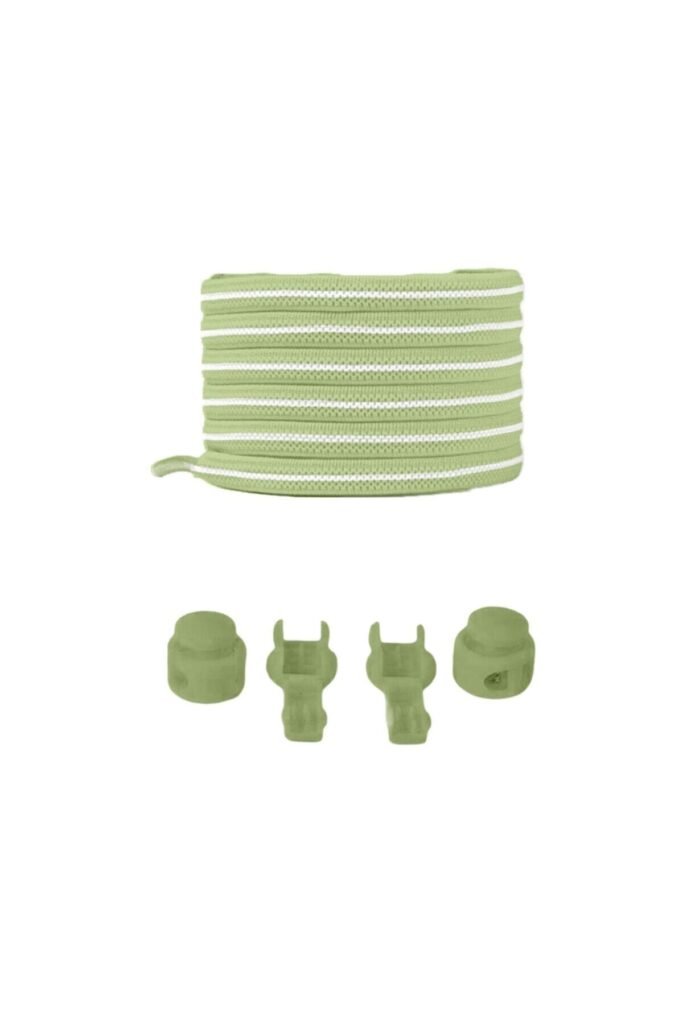 Yeşil Üzeri Beyaz Yassı Akıllı Kilitli Elastik Ayakkabı Bağcık Elastic Shoelace Green On White Flat