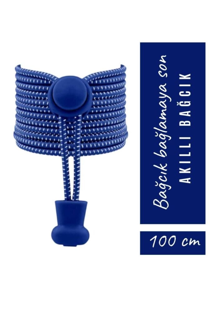 Akıllı Kilitli Elastik Ayakkabı Bağcığı / Elastic Shoelace White On Black Dots Round – Mavi kırçıllı