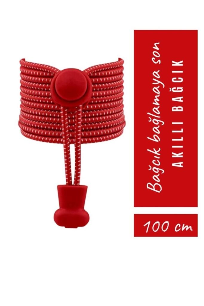 Kırmızı Akıllı Kilitli Elastik Ayakkabı Bağcığı / Elastic Shoelace Red On Black Dots Round