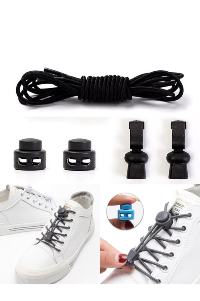 Heel'sUp Elastic No-Tie Shoelaces with Lock – 3.2 mm Round – Black