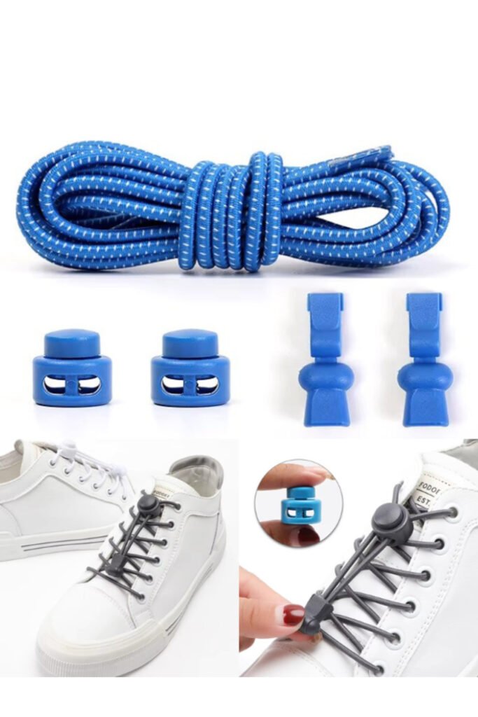 Heel'sUp Elastic No-Tie Shoelaces with Lock – 3.2 mm Round – Blue Speckled